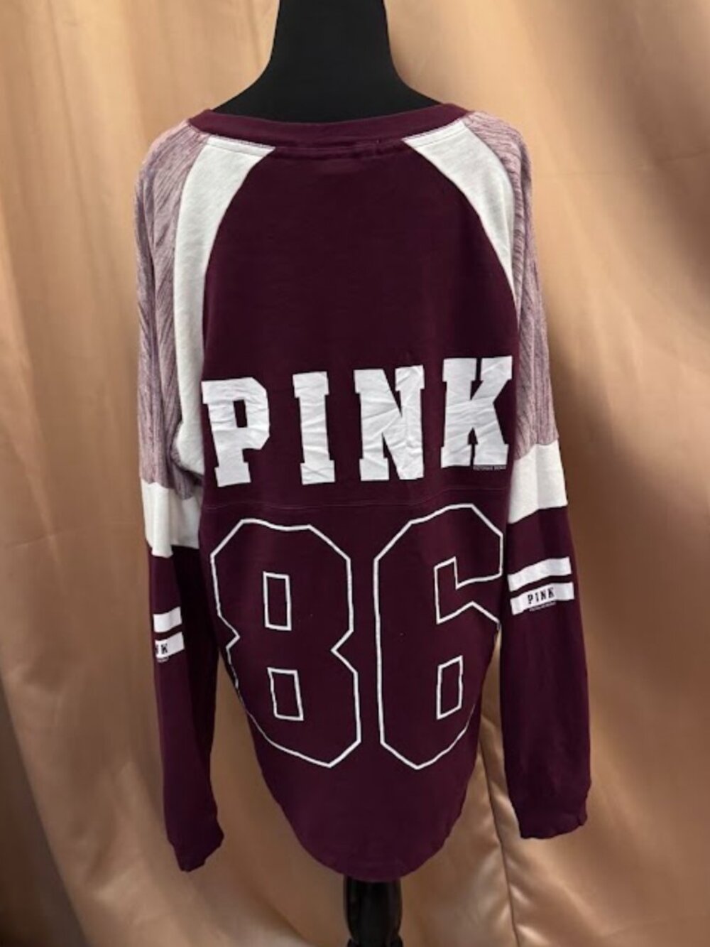 Victoria's Secret PINK 86 Varsity Jersey Top M Burgundy Y2K Collegiate Preppy